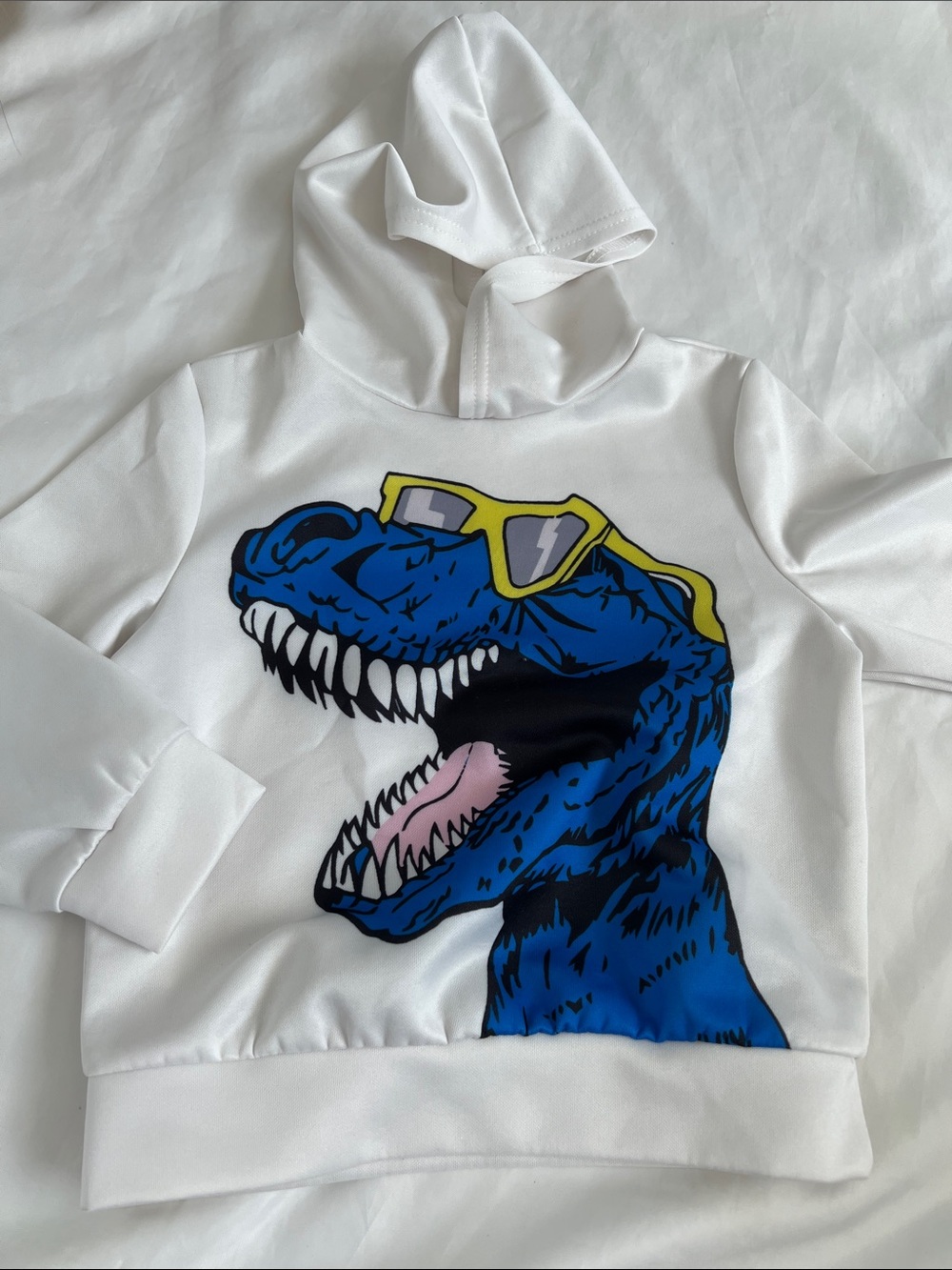 “Bundle 10/$13” SHEIN 4Y White Hoodie with Blue Dinosaur and Yellow Sunglasses